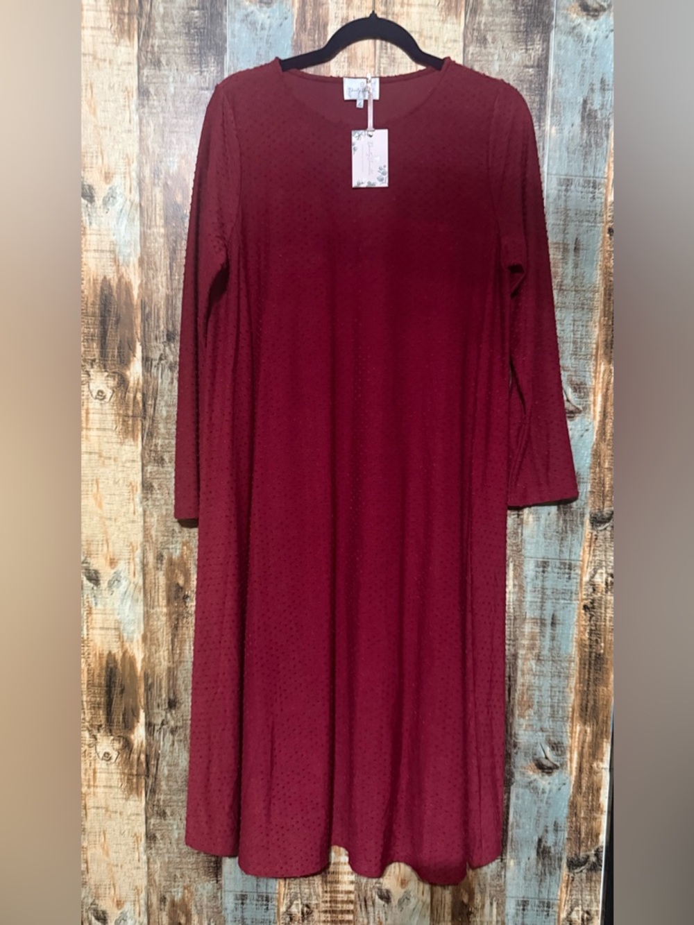 Dainty Jewells Burgundy Midi Dress with Long Sleeves